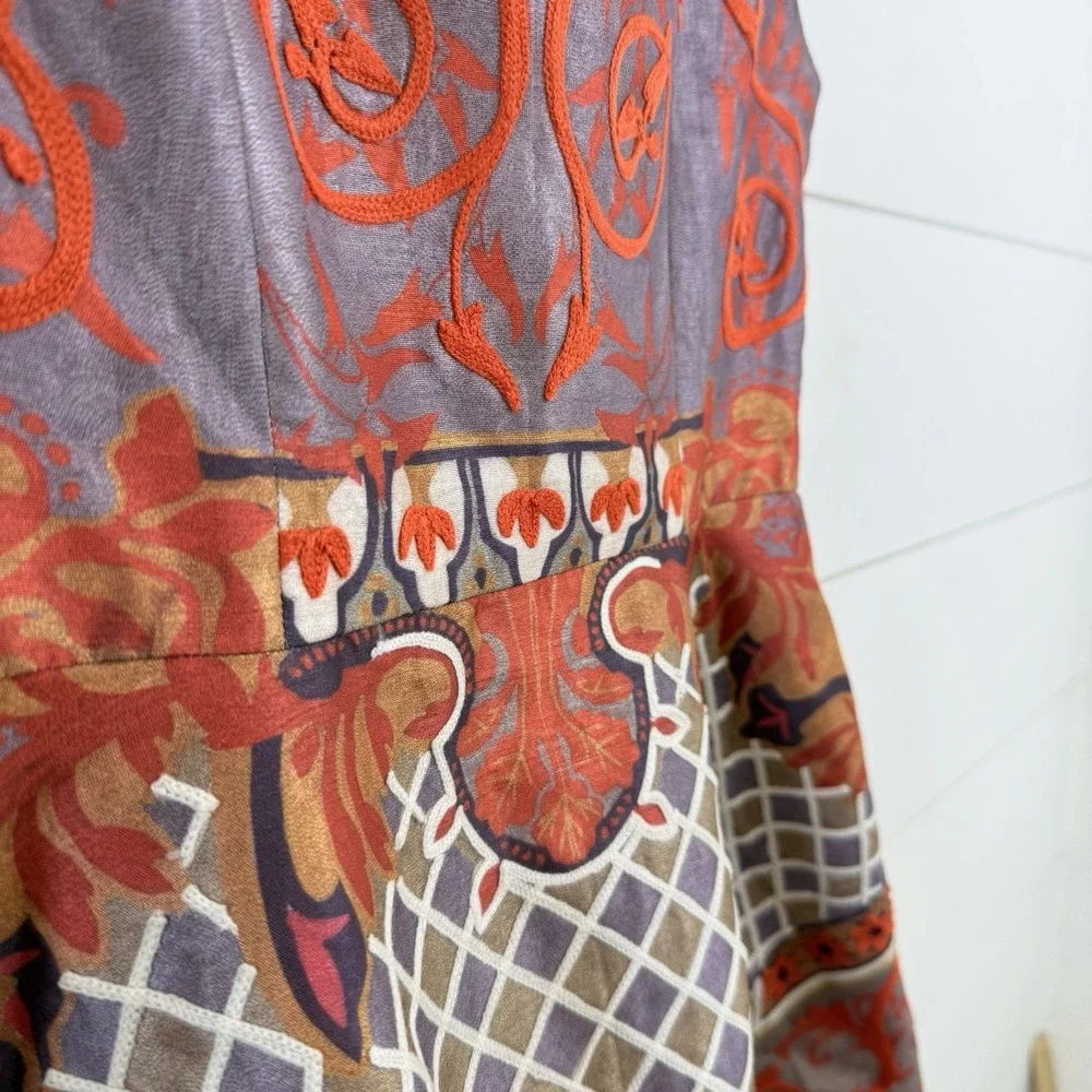 Pankaj & Nidhi Mini‎ Dress Women 0P Embroidered Boho Geometric Anthropologie